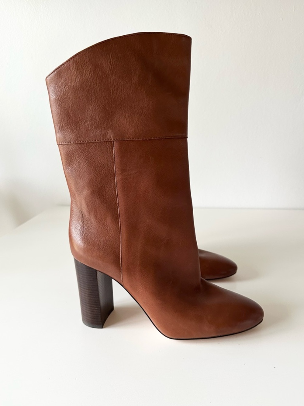 J. Crew Leather High-Heel Boots - Cognac Brown Size 8
